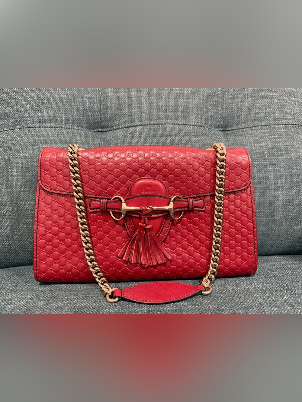 Gucci Red Emily Shoulder Bag with Gold Chain